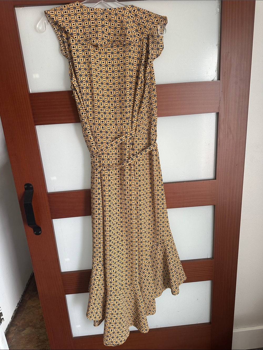 Max Studio Mustard Geometric Ruffle High-Low Skirt - Picture 5 of 7